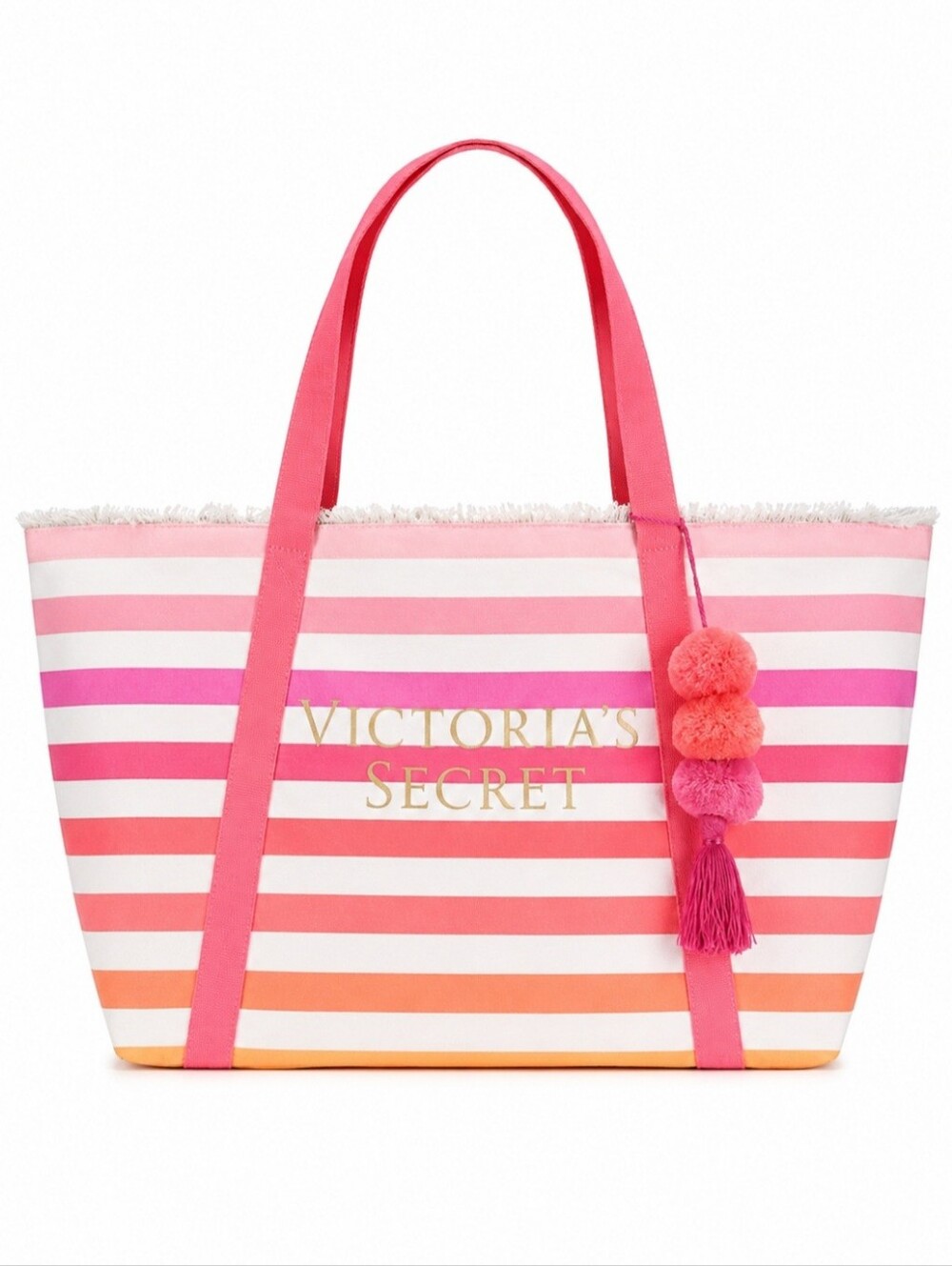 Victoria's Secret Ombre Striped Beach Tote Bag with Pom Pom Tassel | NWT
